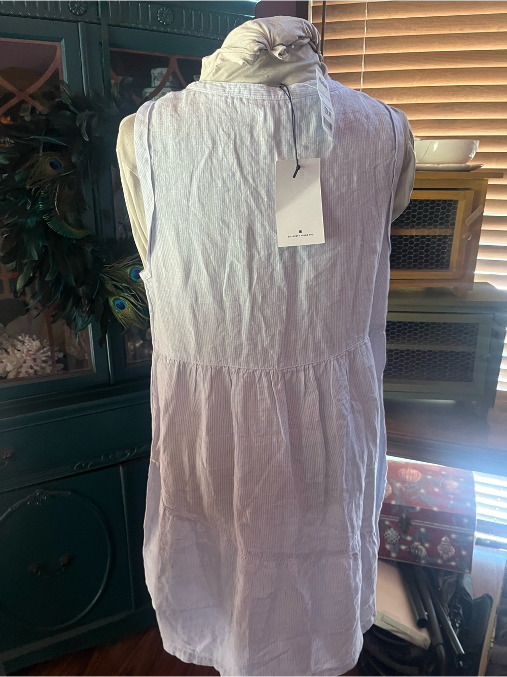 Lucky Brand cotton Baby Blue white striped Sleeveless V-Neck Tunic Dress - Picture 6 of 7